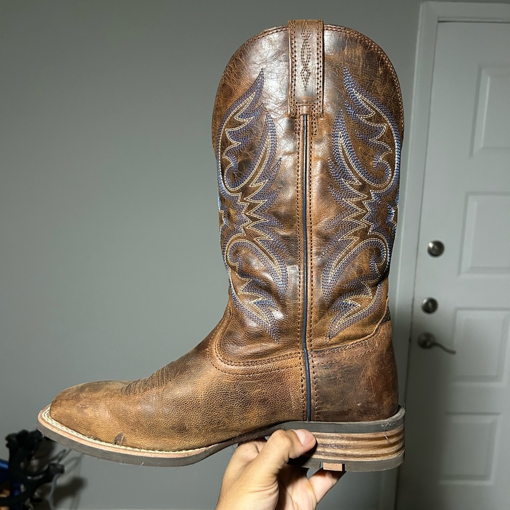 Ariat Brown Western Boots with Blue Stitching